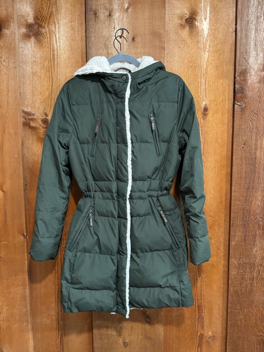 Lauren Ralph Lauren Olive Green Sherpa Lined Hooded Puffer Coat Jacket Medium M
